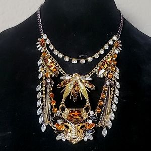 New Vintage! BETSEY JOHNSON Hollywood Glam Tiger Leopard Statement Bib Necklace.